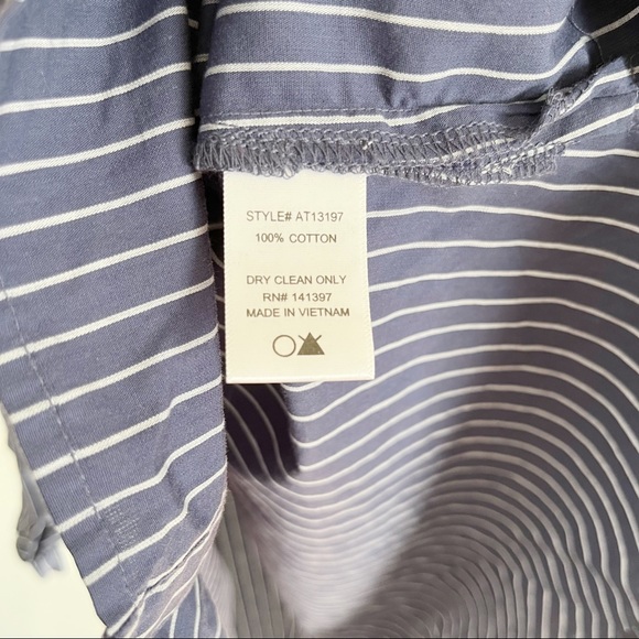 Astr shirt blue white striped ruffled sleeve collared button front - Picture 8 of 9